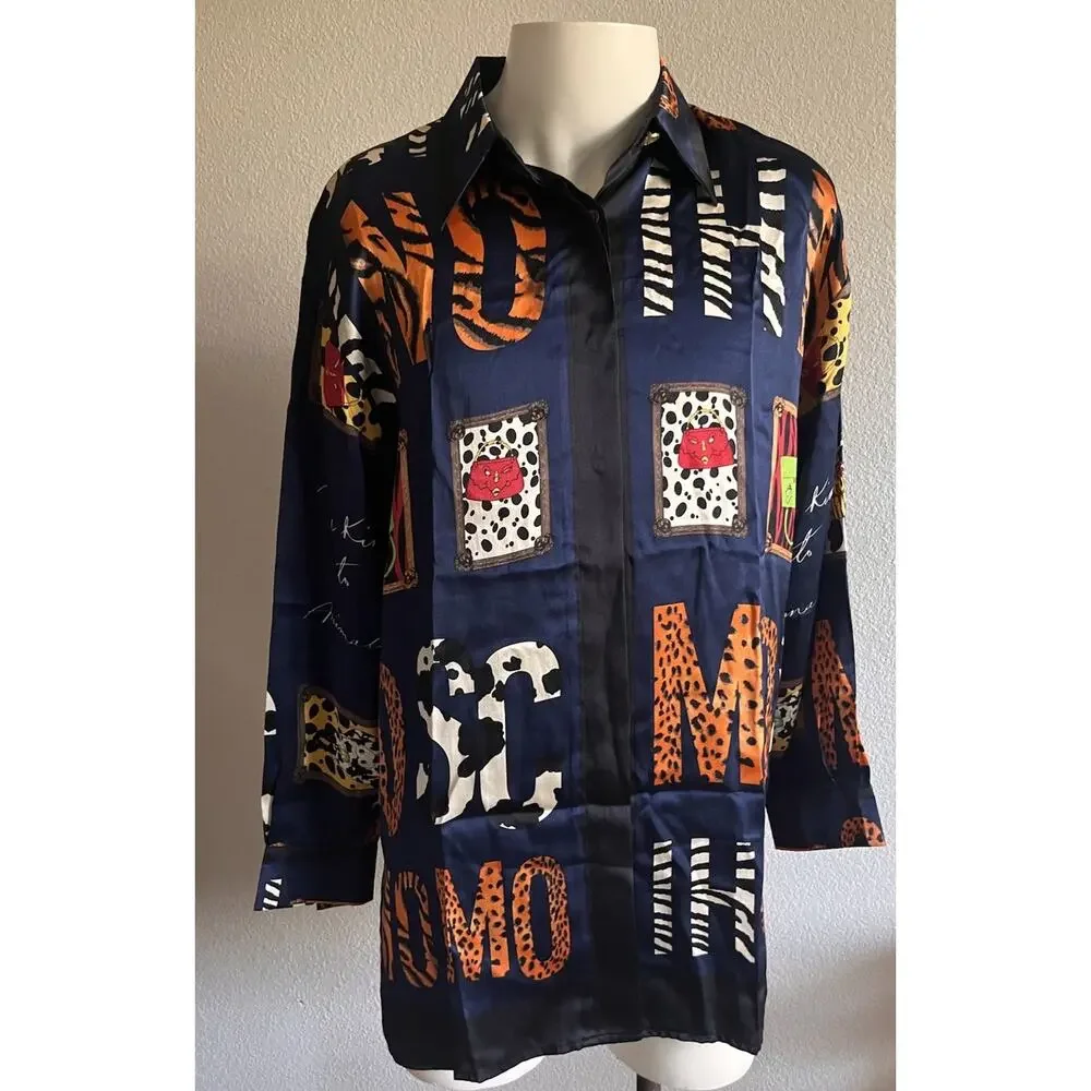 Vintage Massardi Gold Label Silk Shirt M Be Kind to Animals Maximalist 80s 90s